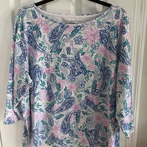 Talbots Floral Paisley Blouse 3/4 sleeve soft t shirt casual Blue Pink Green 3x